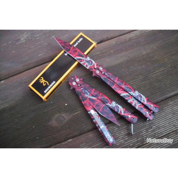 Couteau Papillon Balisong Spider Man 22,5 Cm Lame Acier Color Sport Combat