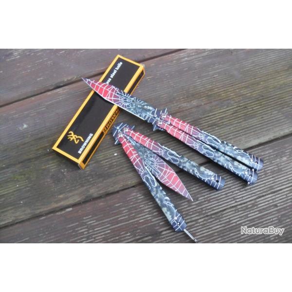 Couteau Papillon Balisong Spider Man 22 Cm Lame Acier Color Sport Combat