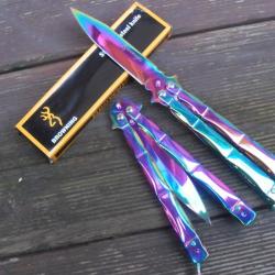 Couteau Papillon Balisong Style Titane 22 Cm Plaques Lame Acier Sport Combat Tactique