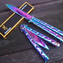 Couteau Papillon Balisong Style Titane 22 Cm Lame Acier Sport Combat Tactique