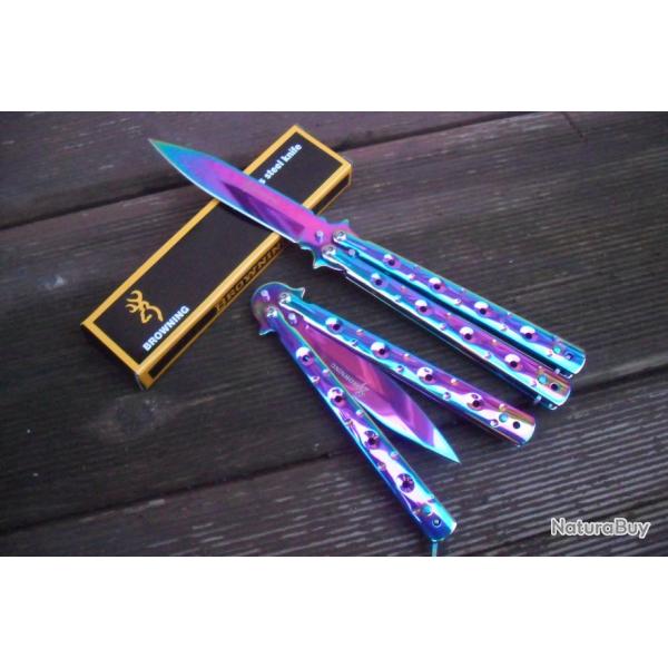 Couteau Papillon Balisong Style Titane 22 Cm Lame Acier Sport Combat Tactique