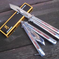 Couteau Papillon Balisong Poli Chrome 22 Cm Lame Tanto Sport Combat