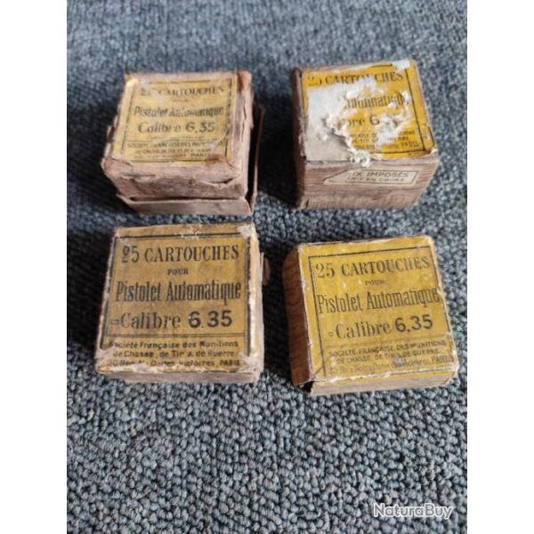 Lot de 4 botes en carton vides d'origine pour 25 cartouches Pistolet automatique calibre 6,35