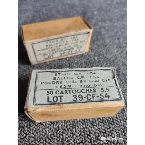 Lot de 2 botes vides en carton calibre 5.5 arme franaise 1954