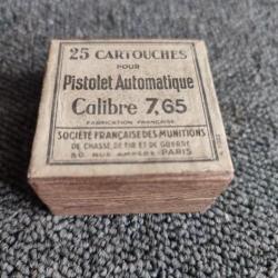 Splendide boîte armée Française d'origine vide en carton pour cartouches pistolet automatique 7,65