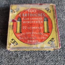 Boîte d'origine vide en carton pour 100 cartouches carabine Winchester 22 automatique