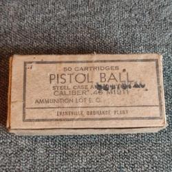 Boîte carton d'épargne et d'origine WW2 pour cartouche .45 pour pistolet M1911 Evansville