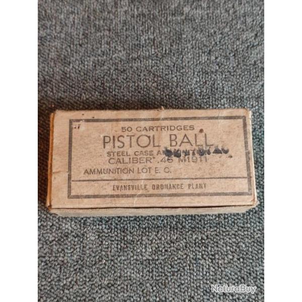 Bote carton d'pargne et d'origine WW2 pour cartouche .45 pour pistolet M1911 Evansville