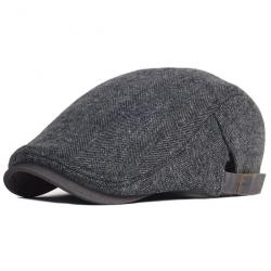 Casquette Béret Gatsby Homme Chapeau d'Hiver Laine Épaisse réglable Gris Foncé