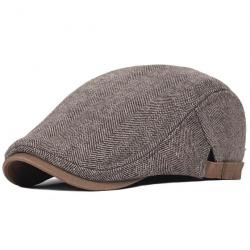 Casquette Béret Gatsby Homme Chapeau d'Hiver Laine Épaisse réglable Marron