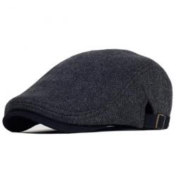 Casquette Béret Gatsby Homme Chapeau d'Hiver Laine Épaisse réglable Noir