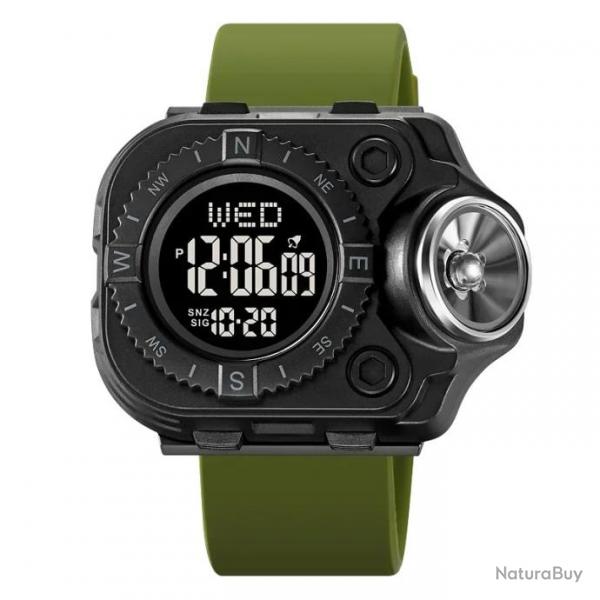 Montre tanche digitale avec torche LED bracelet vert - LIVRAISON GRATUITE