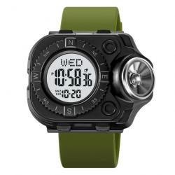 Montre digitale étanche avec torche LED bracelet vert - LIVRAISON GRATUITE