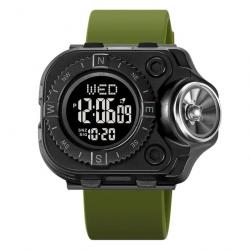 Montre étanche digitale avec torche LED bracelet vert - LIVRAISON GRATUITE