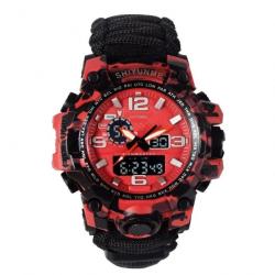 Montre couleur rouge, bracelet paracorde, boussolle etc - LIVRAISON GRATUITE