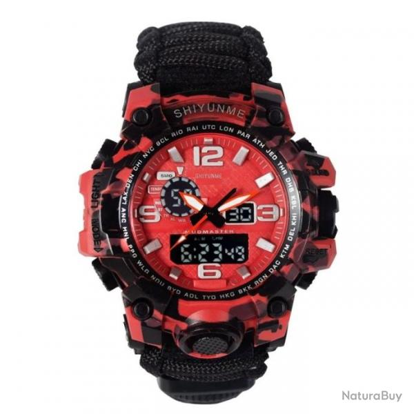 Montre couleur rouge, bracelet paracorde, boussolle etc - LIVRAISON GRATUITE