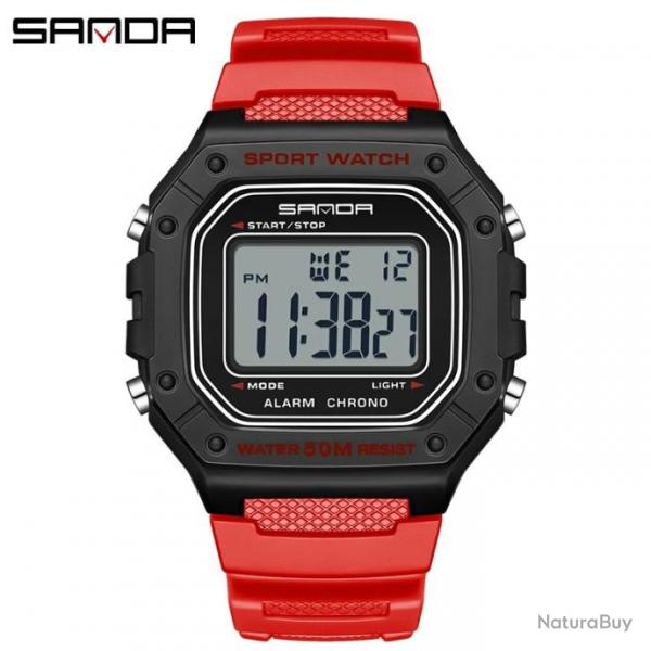 Montre digitale noire bracelet rouge - LIVRAISON GRATUITE