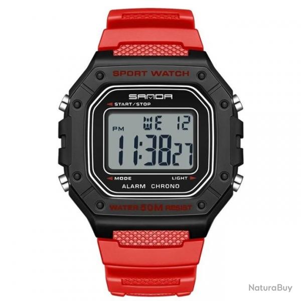 Montre digitale noire bracelet rouge - LIVRAISON GRATUITE