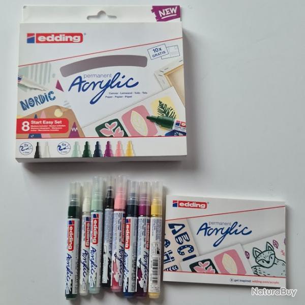 Bel ensemble de feutres peinture acrylic Edding et 10 cartes postales  raliser