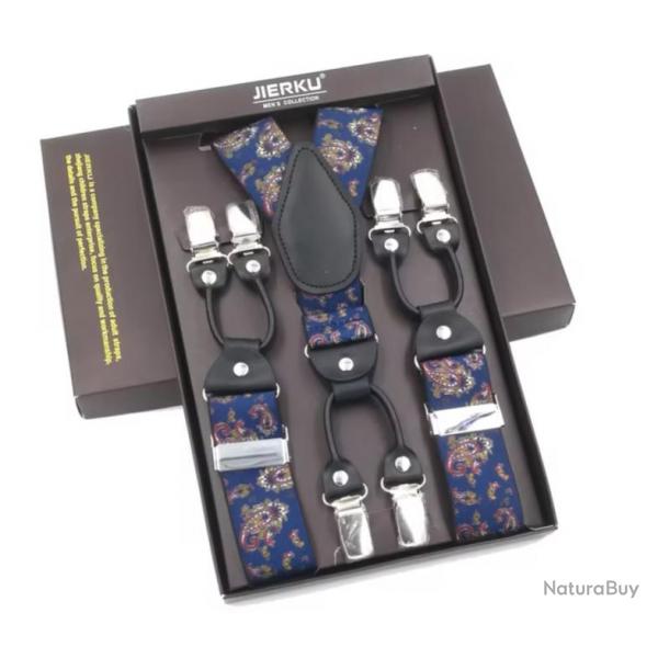 Bretelles Homme avec 6 Clips - lastique en Forme Y Ajustable Bleu Motifs