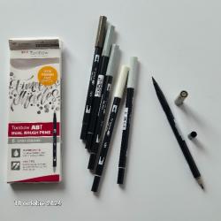 Ton gris , Tombow ABT, Feutre pinceau ABT Dual Brush Pen, double pointes, à base d'eau, Set de 6 cou