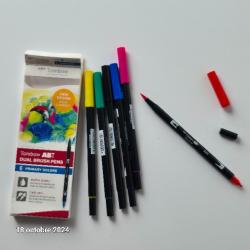 Ton primaire, Tombow ABT, Feutre pinceau ABT Dual Brush Pen, double pointes, à base d'eau, Set de 6