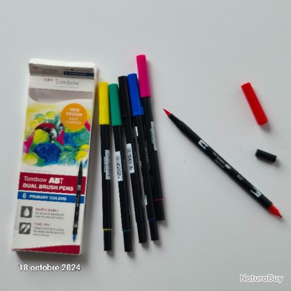 Ton primaire, Tombow ABT, Feutre pinceau ABT Dual Brush Pen, double pointes,  base d'eau, Set de 6