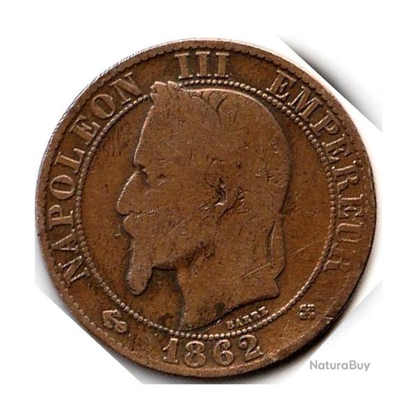 Pice de Monnaie  France Cinq centimes NAPOLEON III 1862 BB