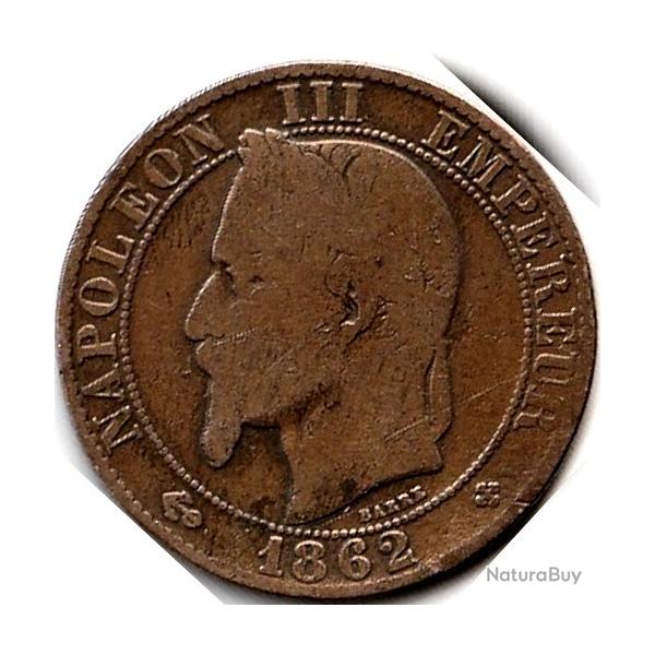 Pice de Monnaie  France Cinq centimes NAPOLEON III 1862 A