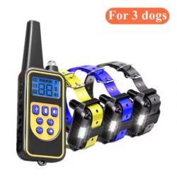 3 Colliers Anti-Aboiement de Dressage Électrique pour Chien avec Choc Étanche Écran LCD Portée 880m