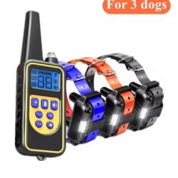 3 Colliers Anti-Aboiement de Dressage Électrique pour Chien Choc Étanche Écran LCD Portée 880m Noir