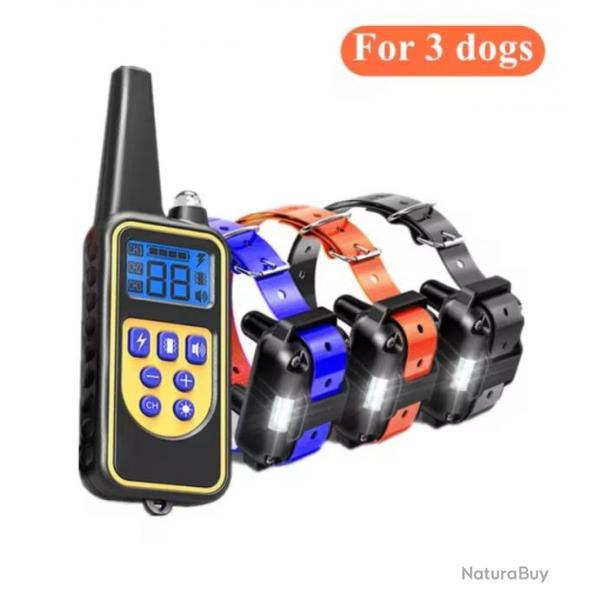 3 Colliers Anti-Aboiement de Dressage lectrique pour Chien Choc tanche cran LCD Porte 880m Noir