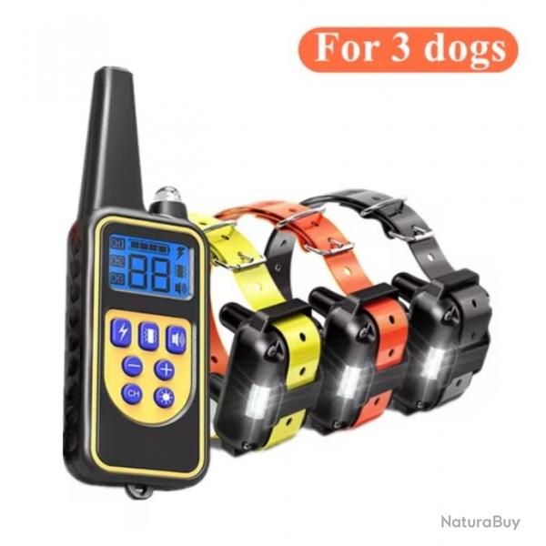 3 Colliers Anti-Aboiement de Dressage lectrique pour Chien Choc tanche cran LCD Porte 880m jaune