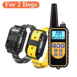 2 Colliers Anti-aboiement De Dressage Electrique Pour Chien Choc Etanche LCD 880 M Jaune