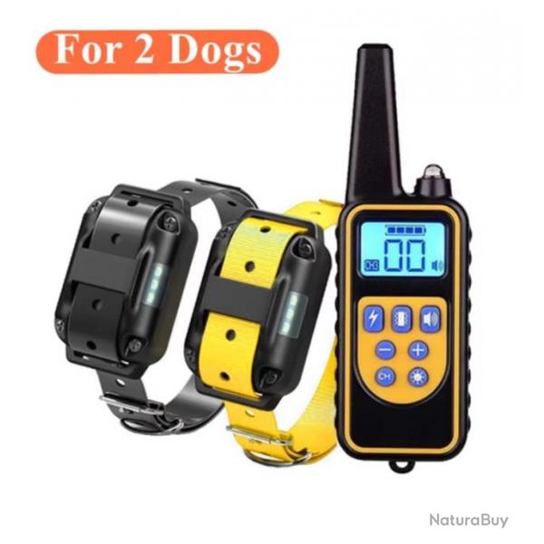 2 Colliers Anti-aboiement De Dressage Electrique Pour Chien Choc Etanche LCD 880 M Jaune