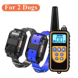 2 Colliers Anti-aboiement De Dressage Electrique Pour Chien Choc Etanche LCD 880 M Bleu