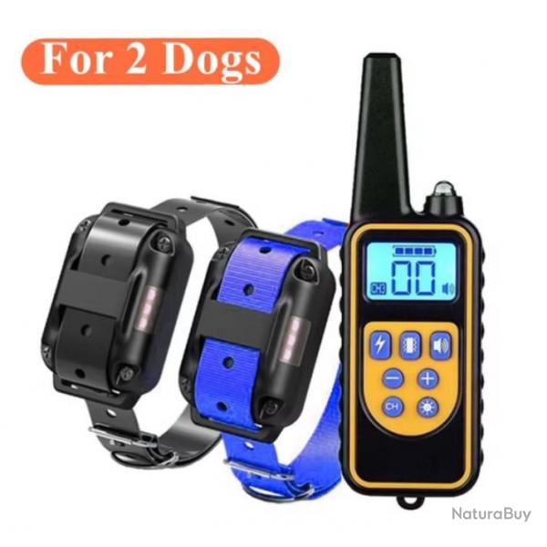 2 Colliers Anti-aboiement De Dressage Electrique Pour Chien Choc Etanche LCD 880 M Bleu