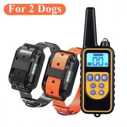 2 Colliers Anti-aboiement De Dressage Electrique Pour Chien Choc Etanche LCD 880 M Orange