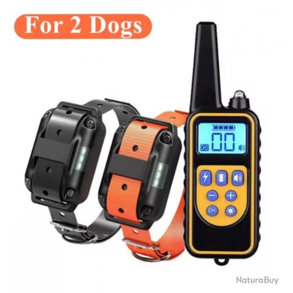 2 Colliers Anti-aboiement De Dressage Electrique Pour Chien Choc Etanche LCD 880 M Orange