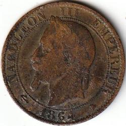 Pièce de Monnaie  France Cinq centimes NAPOLEON III 1864 A