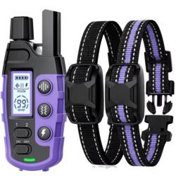 2 Colliers Anti-Aboiement de Dressage Rechargeables avec Télécommande Portée 2600M 3 Modes Violet