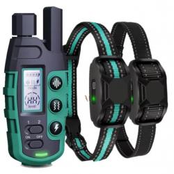 2 Colliers Anti-Aboiement de Dressage Rechargeables avec Télécommande Portée 2600M 3 Modes Vert