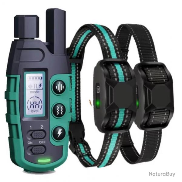 2 Colliers Anti-Aboiement de Dressage Rechargeables avec Tlcommande Porte 2600M 3 Modes Vert