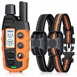 2 Colliers Anti-Aboiement de Dressage Rechargeables avec Télécommande Portée 2600M 3 Modes Orange