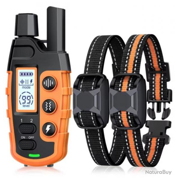 2 Colliers Anti-Aboiement de Dressage Rechargeables avec Tlcommande Porte 2600M 3 Modes Orange