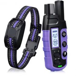 Collier anti aboiement Dressage Chiens de 3 à 55 Kg Rechargeable 2600M + Télécommande 3 modes Violet