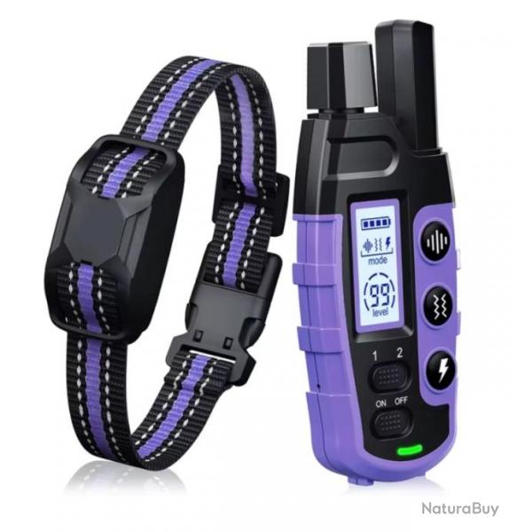 Collier anti aboiement Dressage Chiens de 3  55 Kg Rechargeable 2600M + Tlcommande 3 modes Violet