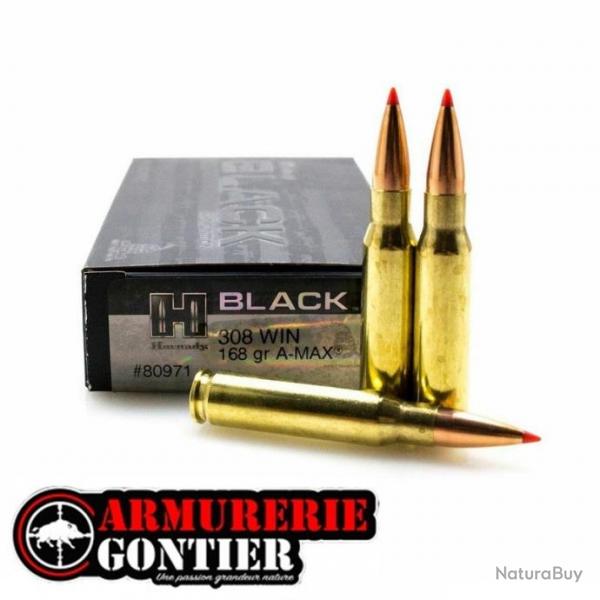 Munitions HORNADY 308 WIN 168GR A-MAX BLACK