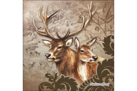 Lot De 20 Serviettes De Table En Papier - Motif Cerf Doré - 33x33 Cm - Triple Épaisseur