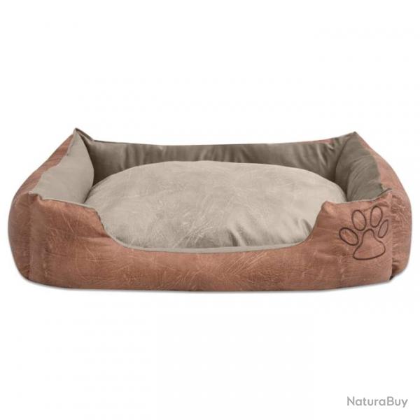 Lit pour chien en cuir artificiel avec coussin rembourr - taille L - 75 x 58 x 19 cm